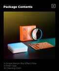 82mm Unilateral Blur Ghost Motion Filter with case, filter, and 3 cleaning cloths on a table