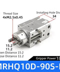 Badass Angular Rotary Actuator Air Gripper Pneumatic Cylinder With Smooth Piston MRHQ Series angular rotary actuator image with dimensions.