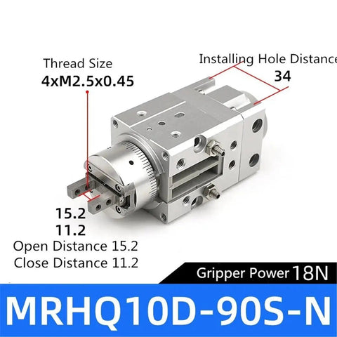 Badass Angular Rotary Actuator Air Gripper Pneumatic Cylinder With Smooth Piston MRHQ Series angular rotary actuator image with dimensions.