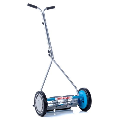 7 Blade Reel Mower With Sharpener For Fine Textured Lawns 16 Inch Cutting Width Lightweight Manual Grass Cutter For Bentgrass Bermuda Zoysia Includes SK 2 Hand Sharpener For Slick Pro Quality Lawn Care, side view