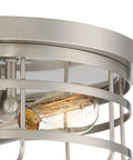 Close-up of Two Light Flush Mount Ceiling Light Satin Platinum Finish Damp Location Rated Dimmable with hardware and canopy.