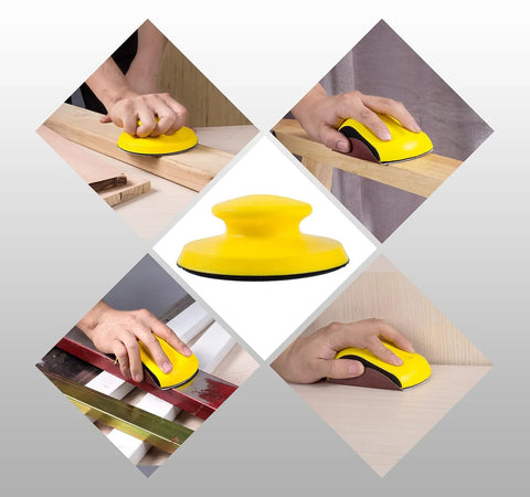 S SATC 5-inch sanding blocks, 2-pack round and mouse shapes with yellow hook-and-loop grip for woodwork