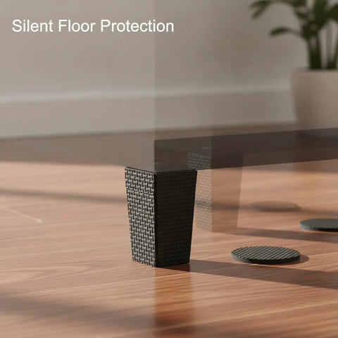 Self Adhesive Black Polyester Furniture Leg Pads For Hardwood Floors Protection on table leg, showing texture and placement