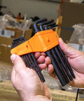 Heavy Duty 22 Piece Long Hex Key Set SAE And Metric Heat Treated L Style Allen Wrenches displayed with orange holder