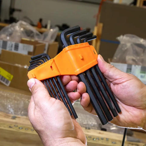 Heavy Duty 22 Piece Long Hex Key Set SAE And Metric Heat Treated L Style Allen Wrenches displayed with orange holder