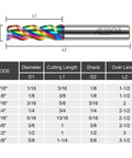 Image of a chart with measurements for Half Inch Tungsten Carbide End Mills Set With Three Flute DLC Coated CNC Milling Bits.