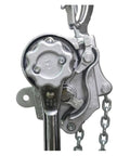 Heavy Duty 1.5 Ton Lever Chain Hoist Made From Super Strong Aluminum Alloy With G80 Steel Lifting Chain For Tough Manual Rigging Jobs At The Shop Or Job Site close-up of lever and chain mechanism