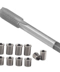 Spark Plug Thread Repair Kit Universal Reamer and Tap Set shown with stainless steel M10x1.0 bolts and M12x1.0 tap.