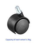 Rollin Smooth With These Top Notch Premium Nylon Caster Wheels 4 Pack 1.5 Inch Swivel Twin Design Silent Glide M8 Threaded Stem, black nylon wheel.