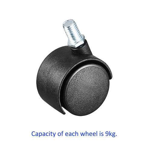 Rollin Smooth With These Top Notch Premium Nylon Caster Wheels 4 Pack 1.5 Inch Swivel Twin Design Silent Glide M8 Threaded Stem, black nylon wheel.