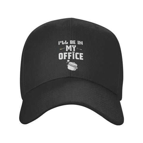 Black Adjustable Washed Baseball Cap Dad Hat For Adults, Plain Trucker Style For Office Or Kitchen, Cool Casual Vibe, Unisex Everyday Hat, front view