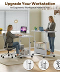 Height Adjustable Ergonomic Rolling Computer Desk With Storage Shelves Waterproof Portable Study Table Compact Multipurpose Workstation For Home Office with two women working.