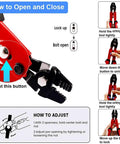 Close-up of Wire Rope Crimping Tool up to 2.2mm showing adjustment and locking instructions for DIY wire work.