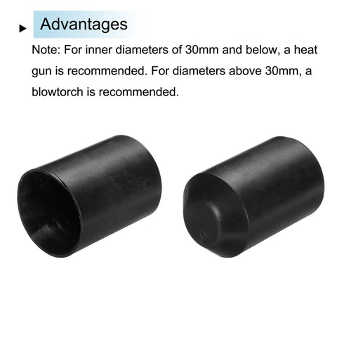 Heat Shrink End Cap Kit 10 Pack 45mm ID By 60mm Length 1.3 To 1 Ratio Lined With Adhesive Sealed Waterproof, black end caps.