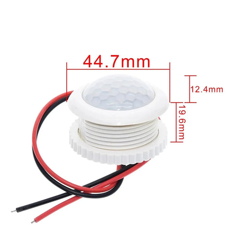 Smart 220V 50Hz PIR Infrared Motion Sensor Ceiling Light with dimensions in white casing and wiring