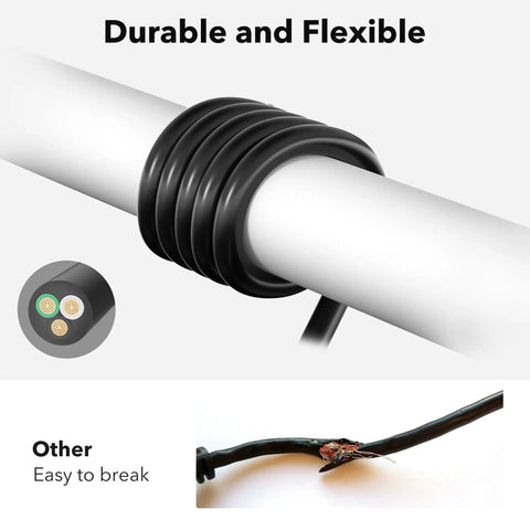 6ft Indoor Outdoor Extension Cord 16 Gauge 3 Conductor SJTW, 2 Pack, Black, flexible and durable cord coiled on a rod