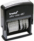 Premium Self Ink Date Stamp Featuring Dial Phrase Adjuster with preset phrases, compact black rubber design for efficient use.