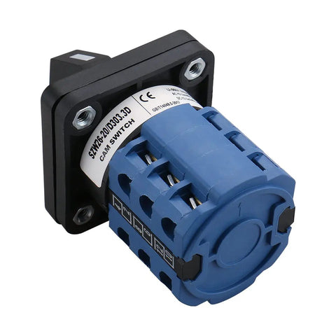Heavy Duty 3-Position Changeover Switch For Motor Reversing And Generator Transfer, 12 Terminal, 20A, blue housing