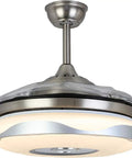 Retractable Ceiling Fan With Light And Bluetooth Speaker, Silent Motor LED Chandelier Style in metallic finish