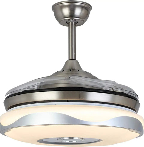 Retractable Ceiling Fan With Light And Bluetooth Speaker, Silent Motor LED Chandelier Style in metallic finish