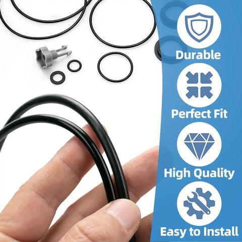 All In One Sand Filter Pump Seal Kit With Gasket Set Air Release Valve And O Rings For Intex Sand Filter Pumps Replacement Parts Kit For Quick No Fuss Repairs Durable Black, black O-rings and vent valve held in hand