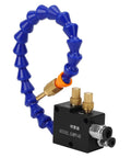 Heavy Duty Mist Coolant And Lubrication System For Cnc Milling Machines features blue flexible tubing and black valve components.
