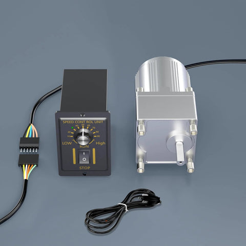 6W reversible AC motor with speed controller, mounting bracket, and wiring kit for chemical and medical equipment applications.