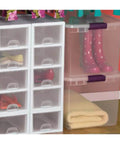Heavy Duty Clear Plastic Storage Totes With Secure Latching Lids Hella Sturdy Bulk Bin Bundle For Home And Office Clutter Busting Tight Seal Stops Dust And Bugs Top shelf storage with transparent bins for shoes and blankets.