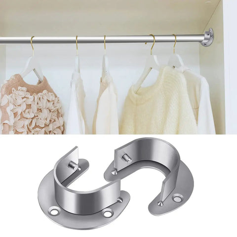 Set Of 4 Heavy Duty Stainless Steel Wardrobe Brackets U Shaped Rod Sockets Flange 1-1/4 Inch Diameter End Supports For Closet Rods With Screws And Mounting Hardware for closet rod installation