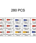 Display of 280 Piece Insulated Cable Connector Kit with ring lugs, spade, butt, and fork terminals in assorted types and sizes.
