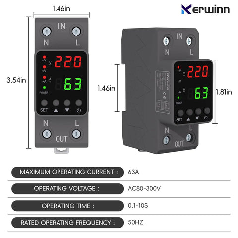 Power Guard Adjustable Voltage Protector And Smart Circuit Breaker For DIN Rail Mount 110V 220V Drop-In Ready front and side view