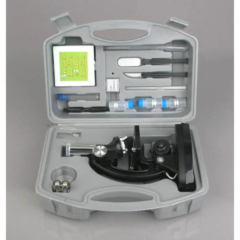 Beginner Friendly Hands On Educational Microscope Kit for Kids With Metal Arm and Stage, 40 Piece Set case and tools