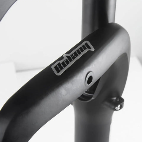 Close-up of black Beefy Fat Tire MTB Suspension Fork For 20 To 26 Inch Fat Bikes, 100mm Travel, 9mm QR, 135mm Hub arm