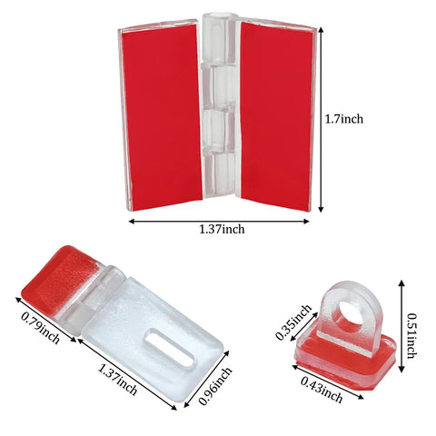 No Sweat Setup Clear Acrylic Hinges With Self Adhesive Latch Buckles, 1.37 inch hinges for craft boxes, impact proof plastic.