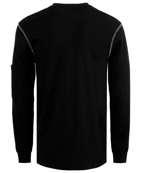 Back view of American Made Style Heavy Duty Long Sleeve Fr Work Henley Shirt For Men Built Different 7 Oz Flame Resistant.