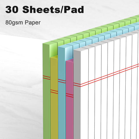 Five Pack 5x8 Legal Pads With Colored Covers Narrow Ruled Perforated Writing Pads For School And Office 30 Sheets Per Pad
