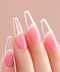 Clear pink nail extensions using HEMA Free Builder Gel Kit With 6 Colors 15ml Each For Nail Extensions showing dual form application.