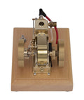 Top Tier Miniature Hit And Miss Engine 1.6cc Horizontal Four Stroke Gasoline Motor, brass engine on solid wood base.