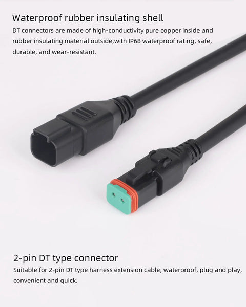 2-In-1 2ft Universal DT Splitter Wiring Harness With Plug-And-Play 2-Pin Extension Kit close-up of connectors on white background