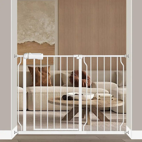 Walk Through Baby Gate With Auto Close White Kid Safe Gate Extension 29.92 Inches High One Hand Open With Double Locking