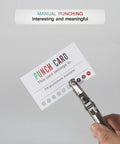 Person holding punch card labeled Punch Card Loyalty Pack Of 200 For Kids And Students Reward Cards For Classroom Behavior Incentives