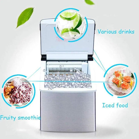Portable Countertop Ice Maker Dropping Fresh Cubes Fast With A Clear Viewing Window Crafted From Safe ABS Plastic Ideal For Weekend Rager Prep Bar Setups And Lazy Couch Chill Sessions Turning Out Fifty Five Pounds Every Day showcasing ice cubes for drinks, smoothies, and iced food.