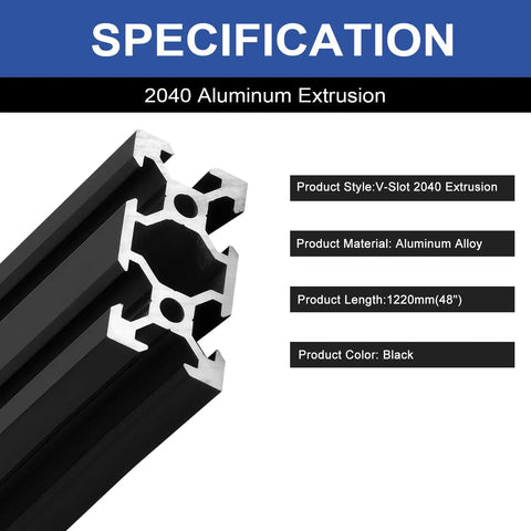 Two Pack 2040 Aluminum Extrusion V Slot 1220mm 48 Inch Black Heavy Duty Aluminum Profile for 20x40 V Slot Framing