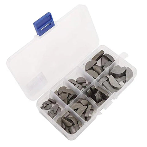 Pro Grade Engine Key And Half Moon Wedge Set In Storage Box Carbon Steel Spring Wedges visible in open plastic organizer box.