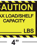 Pro Grade Pallet Rack Capacity Labels 3X4 Inch Maximum Load Warning Stickers 25 Pack Built Tough Self Adhesive Cross Beam Markers - Yellow warning label 3x4 inch for load capacity.