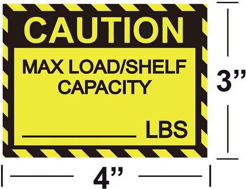 Pro Grade Pallet Rack Capacity Labels 3X4 Inch Maximum Load Warning Stickers 25 Pack Built Tough Self Adhesive Cross Beam Markers - Yellow warning label 3x4 inch for load capacity.