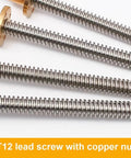 Solid T12 Lead Screw For 3D Printers Dope Build Ready 12mm Diameter 2mm Pitch Copper Nut Included Length From 100mm To 1200mm