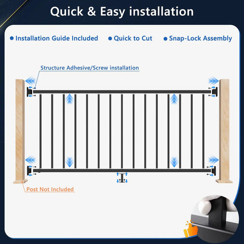 Modular Aluminum Deck Railing Kit 6 Ft By 36 In 1 Plus 1 System Quick Install Instruction Guide Diagram