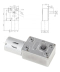 Heavy Duty 12V DC Worm Geared Motor Delivers Badass Torque And Smooth Adjustable Speed Up To 160 RPM top view with detailed dimensions.