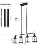 4 Light Cage Pendant Kitchen Island Light, Linear Black Metal Fixture dimensions, modern farmhouse chandelier with adjustable stems.